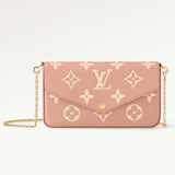 Louis Vuitton LV Women Félicie Pochette Pink Cream Monogram Empreinte Embossed Supple Grained Cowhide Clutch