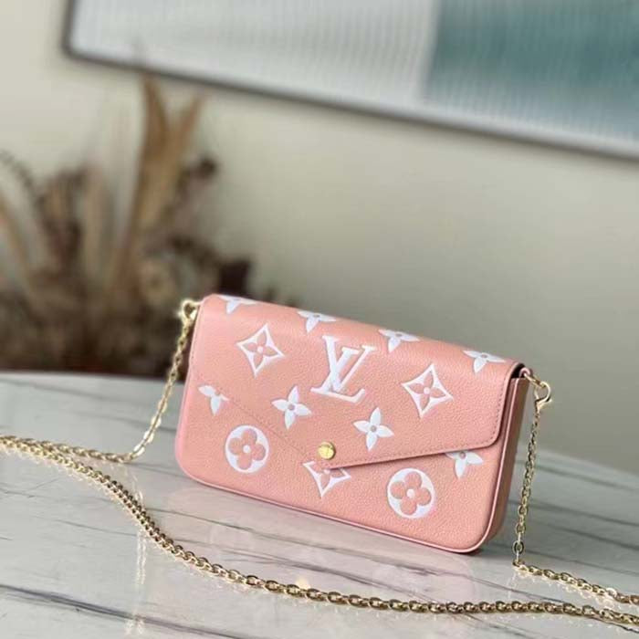 Louis Vuitton LV Women Félicie Pochette Pink Cream Monogram Empreinte Embossed Supple Grained Cowhide Clutch