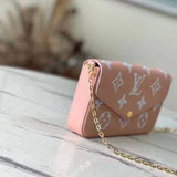 Louis Vuitton LV Women Félicie Pochette Pink Cream Monogram Empreinte Embossed Supple Grained Cowhide Clutch