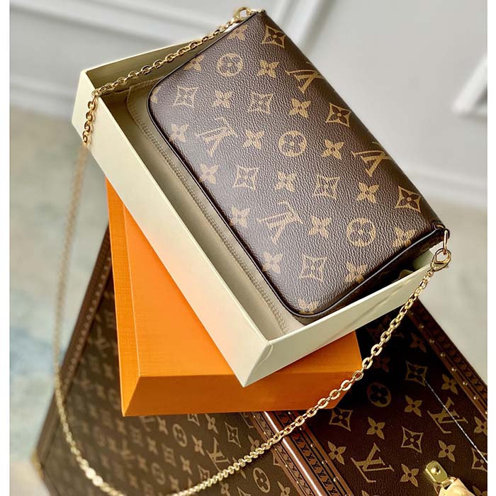 Louis Vuitton LV Women Félicie Pochette Yellow Brown Monogram Coated Canvas Clutch