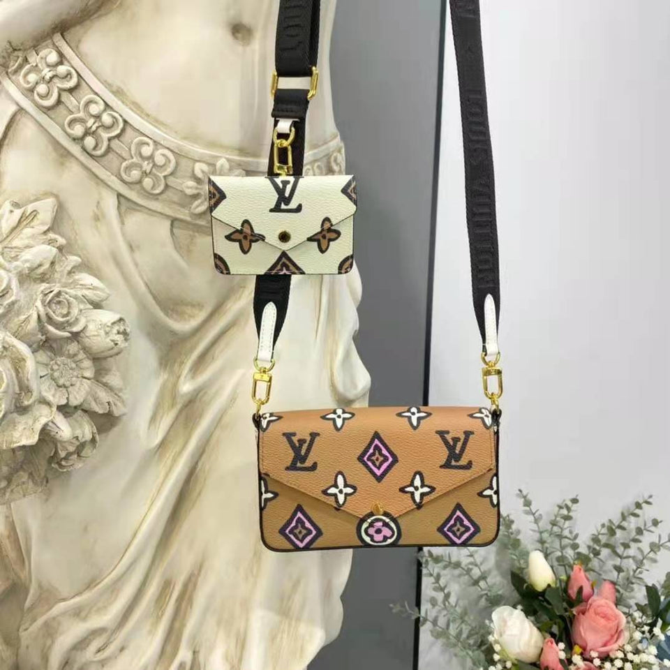 Louis Vuitton LV Women Félicie Strap Go Pochette Arizona Beige Crème Monogram Coated Canvas Clutch