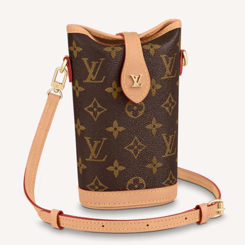 Louis Vuitton LV Women Fold Me Pouch Brown Monogram Canvas Cowhide Leather Clutch