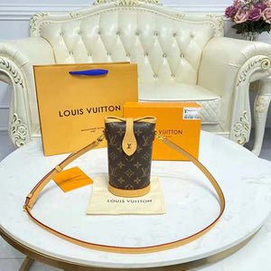 Louis Vuitton LV Women Fold Me Pouch Brown Monogram Canvas Cowhide Leather Clutch