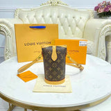 Louis Vuitton LV Women Fold Me Pouch Brown Monogram Canvas Cowhide Leather Clutch