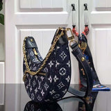 Louis Vuitton LV Women Half-Moon Loop Baguette Handbag Navy Blue Jacquard