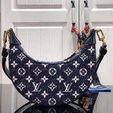 Louis Vuitton LV Women Half-Moon Loop Baguette Handbag Navy Blue Jacquard