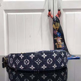 Louis Vuitton LV Women Half-Moon Loop Baguette Handbag Navy Blue Jacquard