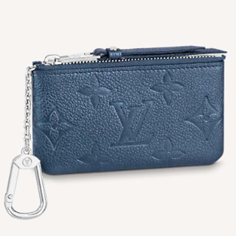 Louis Vuitton LV Women Key Pouch Navy Nacre Embossed Grained Cowhide Leather Clutch