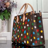 Louis Vuitton LV Women LV x YK OnTheGo MM Monogram Coated Canvas 3D Painted Dots Print Tote