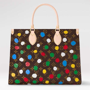 Louis Vuitton LV Women LV x YK OnTheGo MM Monogram Coated Canvas 3D Painted Dots Print Tote