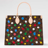 Louis Vuitton LV Women LV x YK OnTheGo MM Monogram Coated Canvas 3D Painted Dots Print Tote