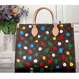 Louis Vuitton LV Women LV x YK OnTheGo MM Monogram Coated Canvas 3D Painted Dots Print Tote