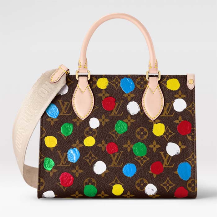 Louis Vuitton LV Women LV x YK OnTheGo PM Monogram Coated Canvas 3D Painted Dots Print Tote