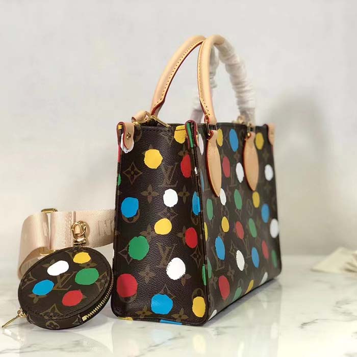 Louis Vuitton LV Women LV x YK OnTheGo PM Monogram Coated Canvas 3D Painted Dots Print Tote