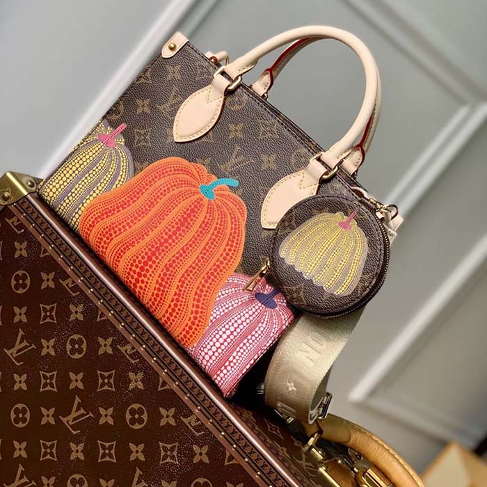 Louis Vuitton LV Women LV x YK OnTheGo PM Monogram Coated Canvas Pumpkin Print Tote