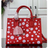 Louis Vuitton LV Women LV x YK OnTheGo PM Red White Embossed Grained Monogram Empreinte Cowhide Tote