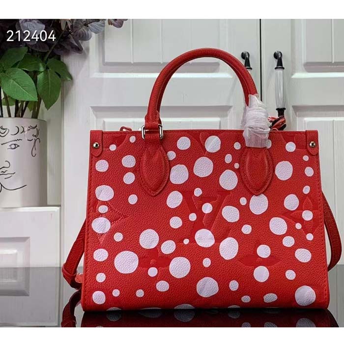 Louis Vuitton LV Women LV x YK OnTheGo PM Red White Embossed Grained Monogram Empreinte Cowhide Tote