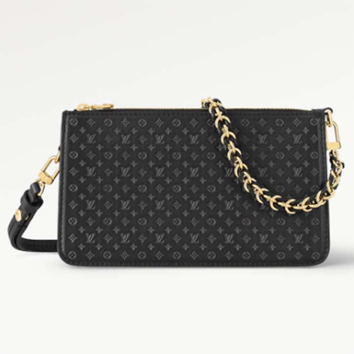 Louis Vuitton LV Women Lexington Pouch Black Monogram-Embossed Calf Leather Clutch