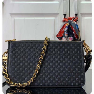 Louis Vuitton LV Women Lexington Pouch Black Monogram-Embossed Calf Leather Clutch