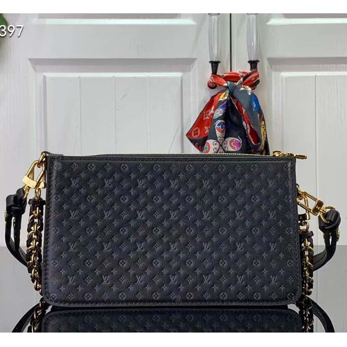 Louis Vuitton LV Women Lexington Pouch Black Monogram-Embossed Calf Leather Clutch