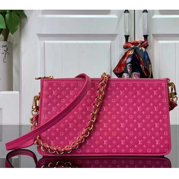 Louis Vuitton LV Women Lexington Pouch Rose Pink Monogram-Embossed Calf Leather Clutch