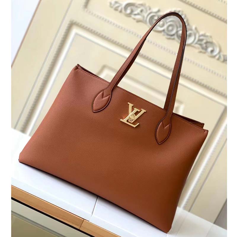 Louis Vuitton LV Women Lockme Shopper Chataigne Brown Grained Calf Leather Handbag
