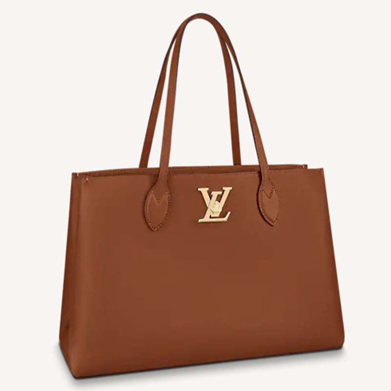 Louis Vuitton LV Women Lockme Shopper Chataigne Brown Grained Calf Leather Handbag