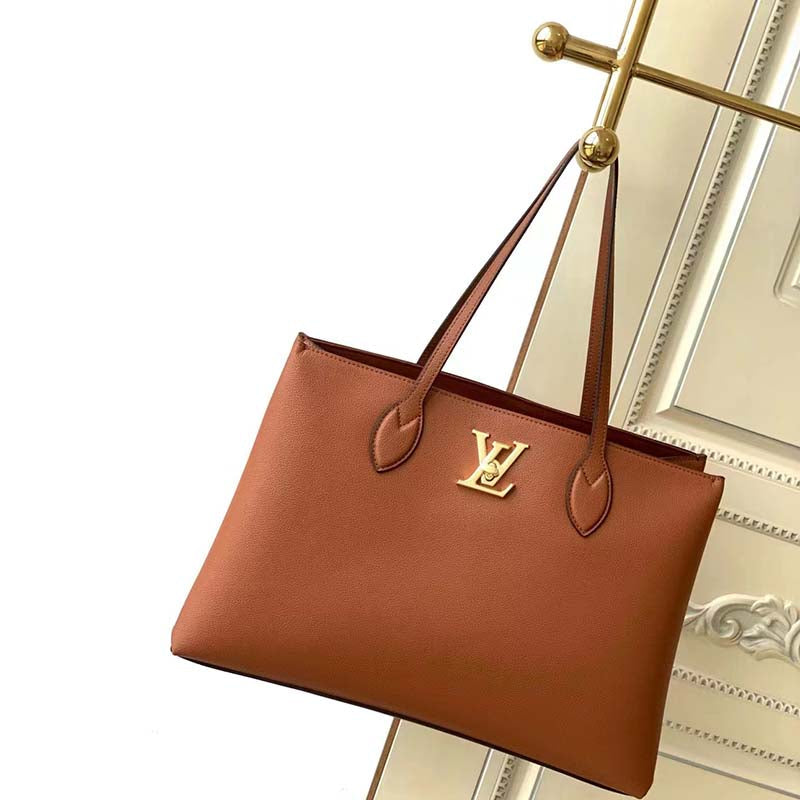 Louis Vuitton LV Women Lockme Shopper Chataigne Brown Grained Calf Leather Handbag