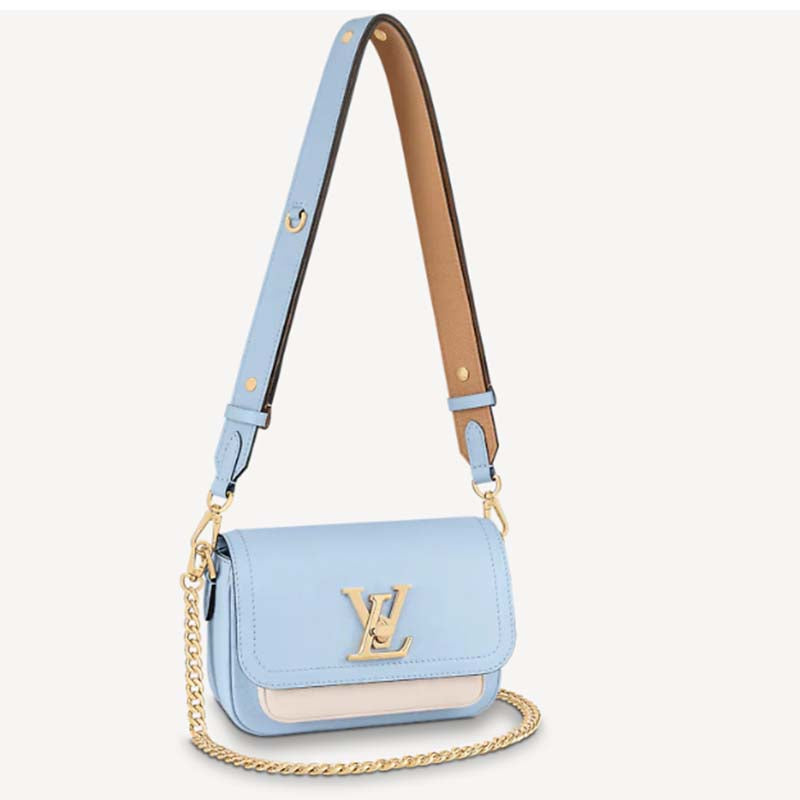 Louis Vuitton LV Women Lockme Tender Bleu Nuage Blue Grained Calf Leather Handbag