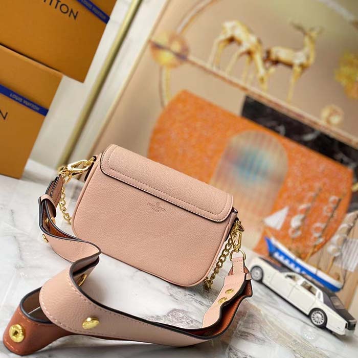Louis Vuitton LV Women Lockme Tender Pochette Trianon Pink Quartz White Grained Calf Clutch