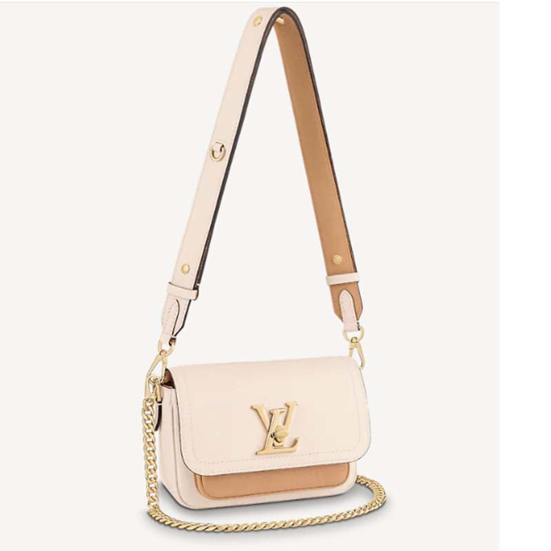 Louis Vuitton LV Women Lockme Tender Quartz White Grained Calf Leather Handbag