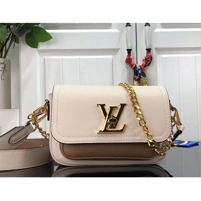 Louis Vuitton LV Women Lockme Tender Quartz White Grained Calf Leather Handbag
