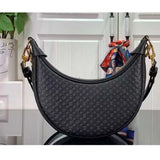 Louis Vuitton LV Women Loop Half-Moon Baguette Bag Black Calfskin Monogram Flowers