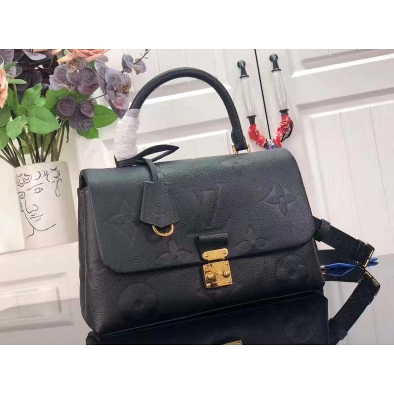 Louis Vuitton LV Women Madeleine MM Handbag Black Embossed Grained Cowhide Leather