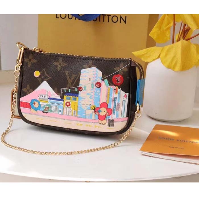 Louis Vuitton LV Women Mini Pochette Accessoires Blue Monogram Coated Canvas Clutch