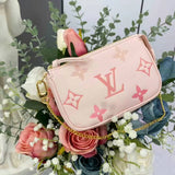 Louis Vuitton LV Women Mini Pochette Accessoires Pink Monogram Empreinte Embossed Supple Grained Cowhide Clutch