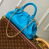 Louis Vuitton LV Women Monogram Clutch Blue Calfskin Leather S-Lock