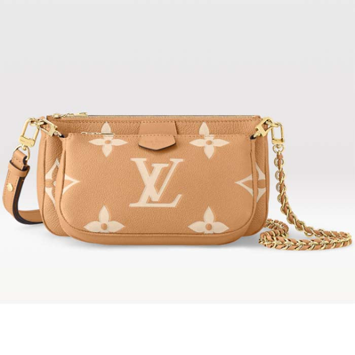 Louis Vuitton LV Women Multi Pochette Accessoires Beige Monogram Empreinte Embossed Grained Cowhide Clutch