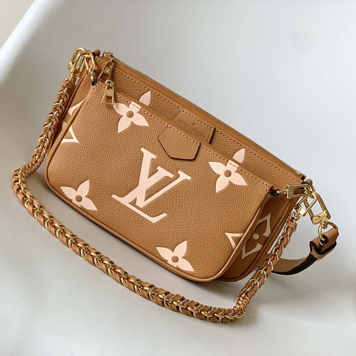 Louis Vuitton LV Women Multi Pochette Accessoires Beige Monogram Empreinte Embossed Grained Cowhide Clutch