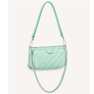 Louis Vuitton LV Women Multi Pochette Accessoires Green Sprayed Embossed Grained Cowhide Clutch
