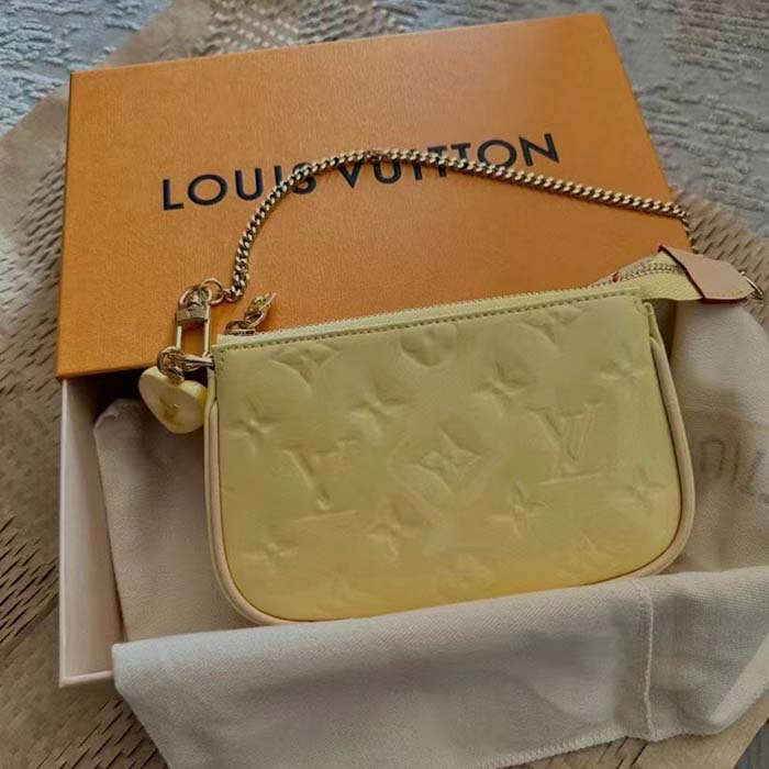 Louis Vuitton LV Women Multi Pochette Accessoires Yellow Monogram Vernis Embossed Patent Calf Clutch