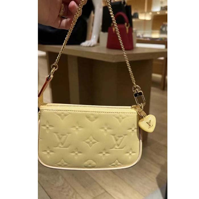 Louis Vuitton LV Women Multi Pochette Accessoires Yellow Monogram Vernis Embossed Patent Calf Clutch