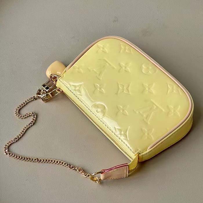 Louis Vuitton LV Women Multi Pochette Accessoires Yellow Monogram Vernis Embossed Patent Calf Clutch