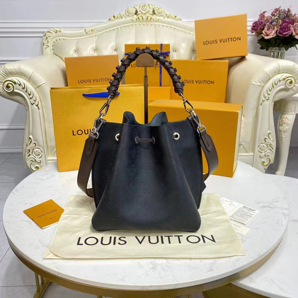 Louis Vuitton LV Women Muria Bucket Bag Black Mahina Perforated Calf Leather