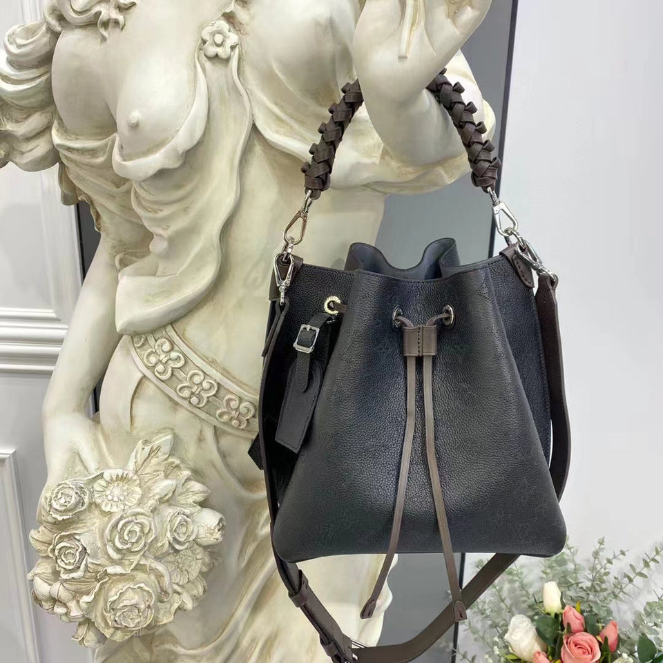 Louis Vuitton LV Women Muria Bucket Bag Black Mahina Perforated Calf Leather