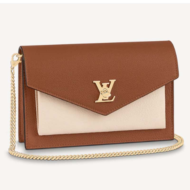 Louis Vuitton LV Women Mylockme Chain Pochette Ch igne Brown Calf Leather Clutch