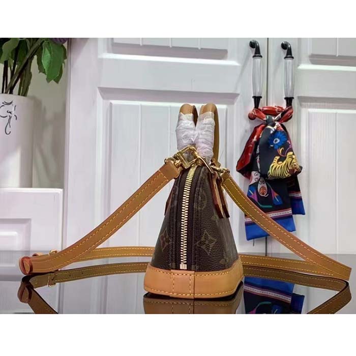 Louis Vuitton LV Women Nano Alma Handbag Monogram Coated Canvas Natural Cowhide Leather
