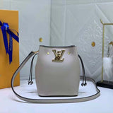 Louis Vuitton LV Women Nano Lockme Bucket Bag Greige Beige Grained Calf