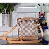 Louis Vuitton LV Women Nano Noé Bucket Bag Dragon Fruit Pink Damier Azur Coated Canvas