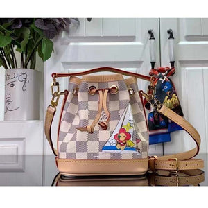 Louis Vuitton LV Women Nano Noé Bucket Bag Dragon Fruit Pink Damier Azur Coated Canvas